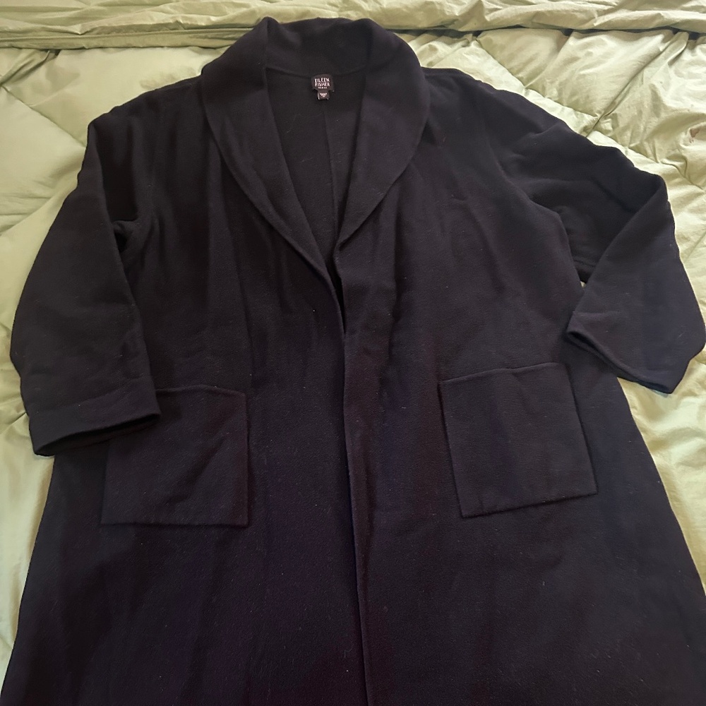 EILEEN FISHER Long open front Coat, Shawl Collar, wool/Cashmere + - Picture 6 of 14